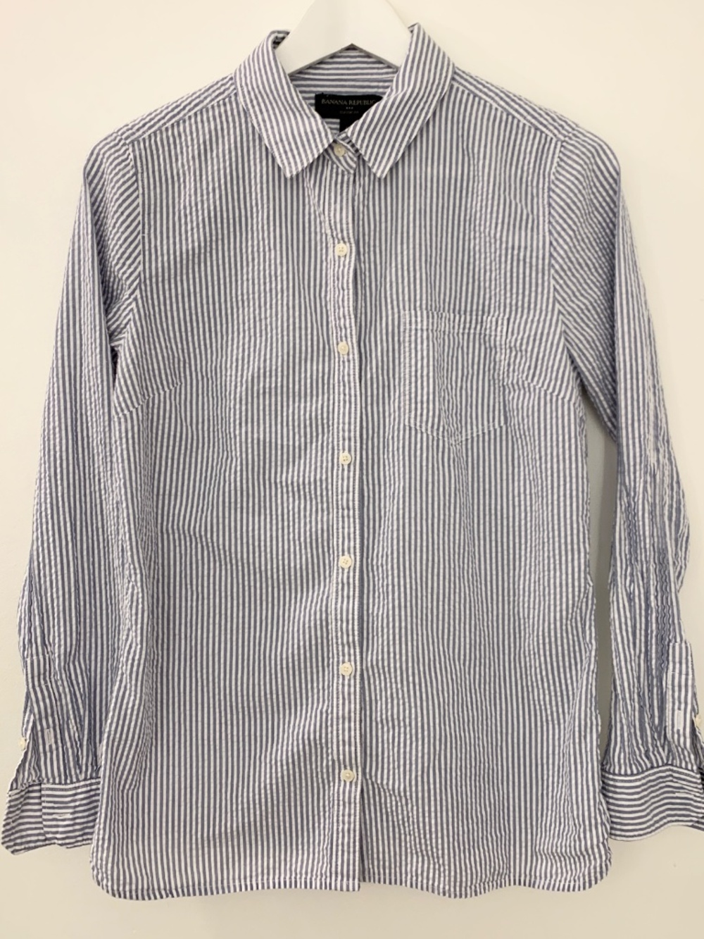 Banana Republic Classic Fit Dress Shirt Blue & White Stripe
